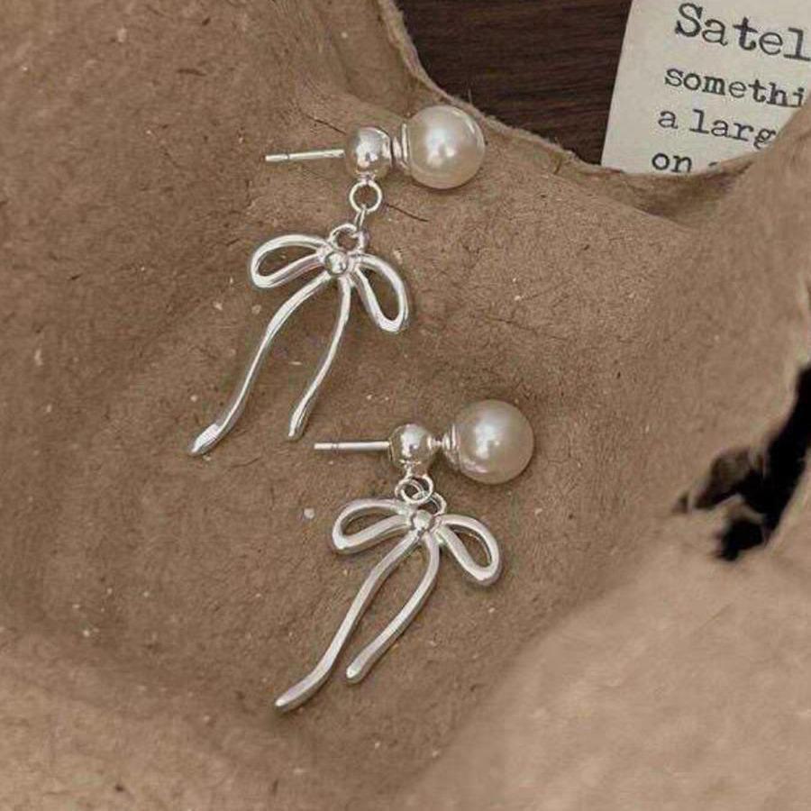 Pearl Bow Tassel Earrings: Sweet Korean Style for Square Faces