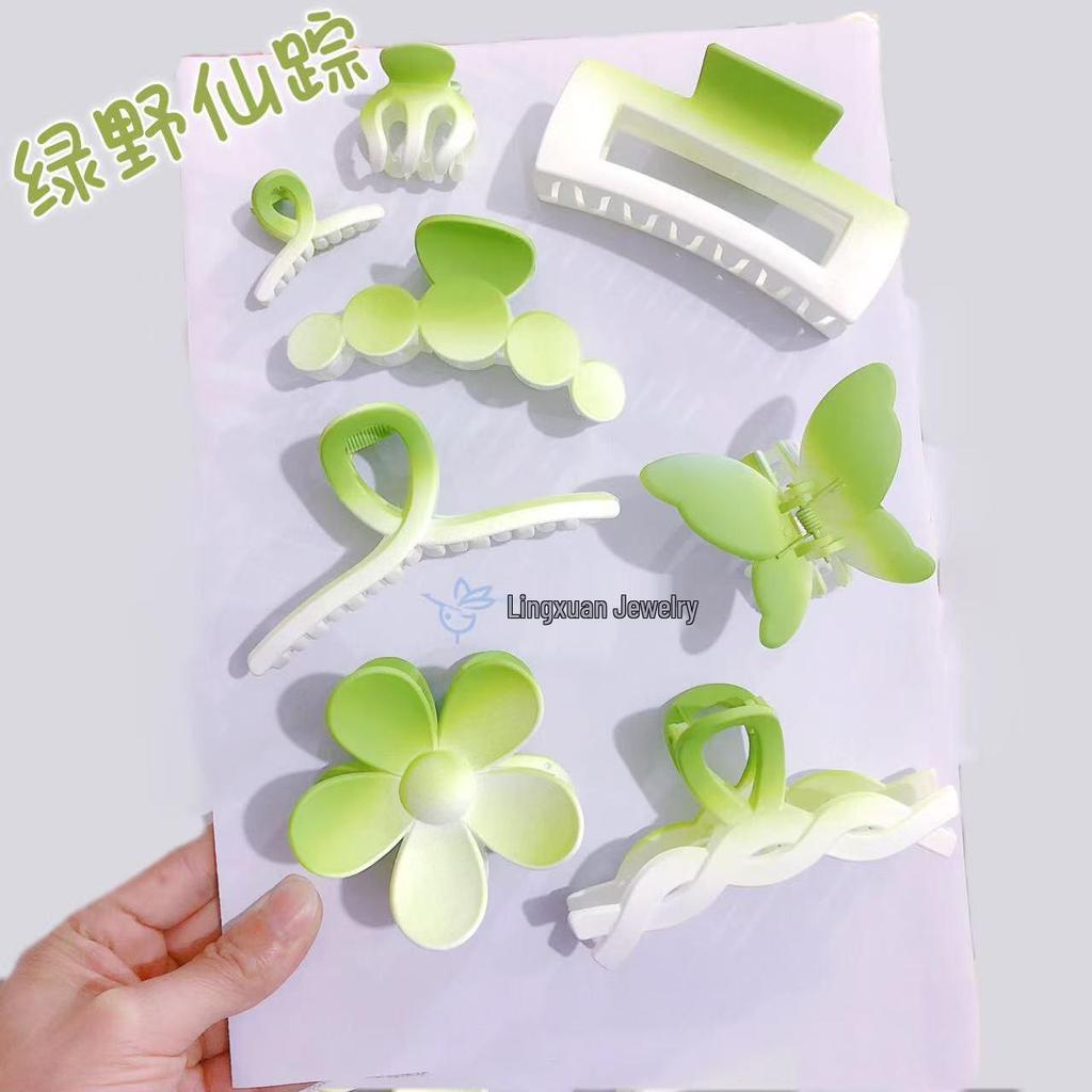 Gradient Pink 8-Piece Large Claw Clips Set for Women - Colorful, High Ponytail, Square and Cross Designs