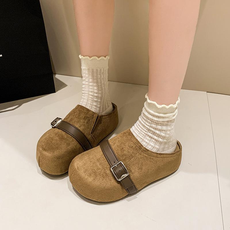 

Retro Birkenstock one-word belt buckle slippers for women to wear in the autumn of 2025, the new lazy one-pedal bag head slippers 35 верблюд