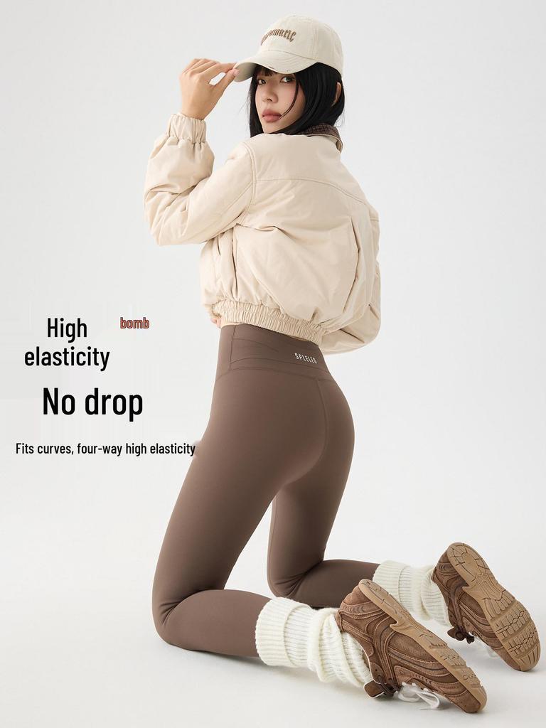 Women's High Waist Fleece Lined Shark Leggings - Cross Waist Tummy Control Yoga Pants for Autumn/Winter