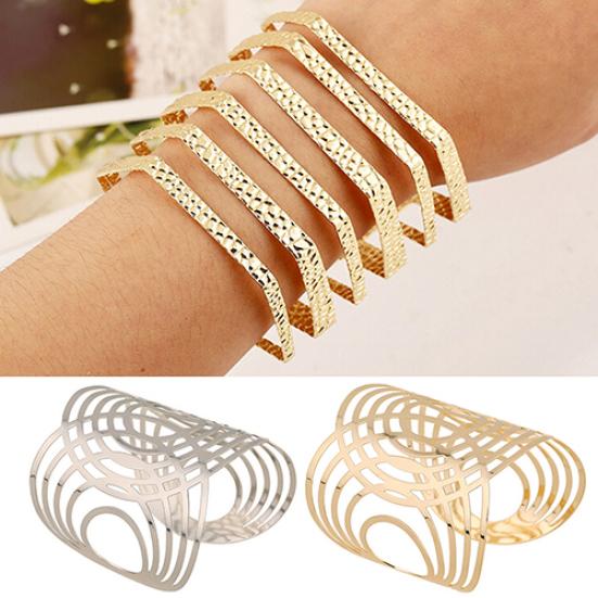 Hot Fashion Unisex Geometric Hollow Out Gold Silver Bangle Punk Cuff Warped Bracelet