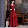 Burgundy Toast Bride 1011 New Summer Wedding Return Gauze Dress Light Luxury Banquet Evening Dress