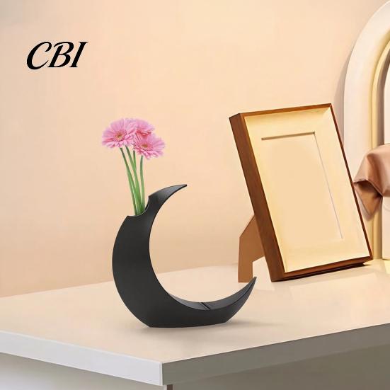 Vaso Bianco e Nero Stampato 3D Fiore di Luna, Moderno Decorativo a Falce Portafiori Secchi Contenitore per Tavolo Soggiorno Decorazione Centrale