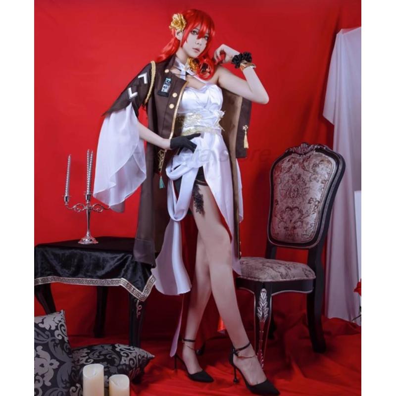 Honkai Star Rail Himeko Cosplay Costume Elegant Evening Party Dress Shoes Wig Anime Chinese Style Halloween Costume For Women