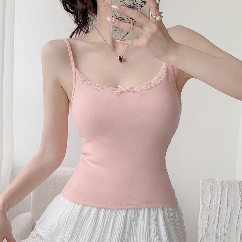 Sweet Sister Pure Desire Lace Bow Strap with Chest Cushion Back Heart Female Summer Wear Slim Body Inside The Top Woman