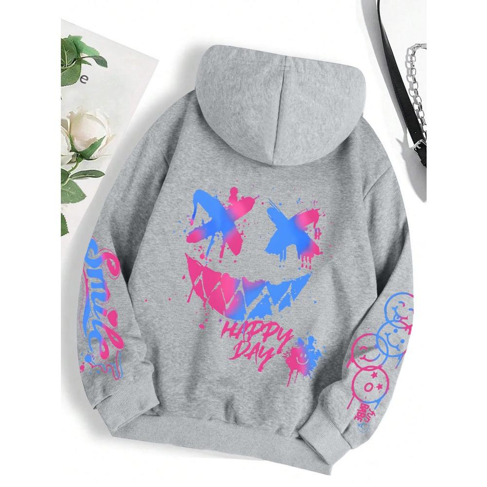 Spring Autumn Happy Day Graffiti Print Women Hoodie Street Hip Hop Hoody Fashion Hoodies Vintage Oversize Men's Clothes