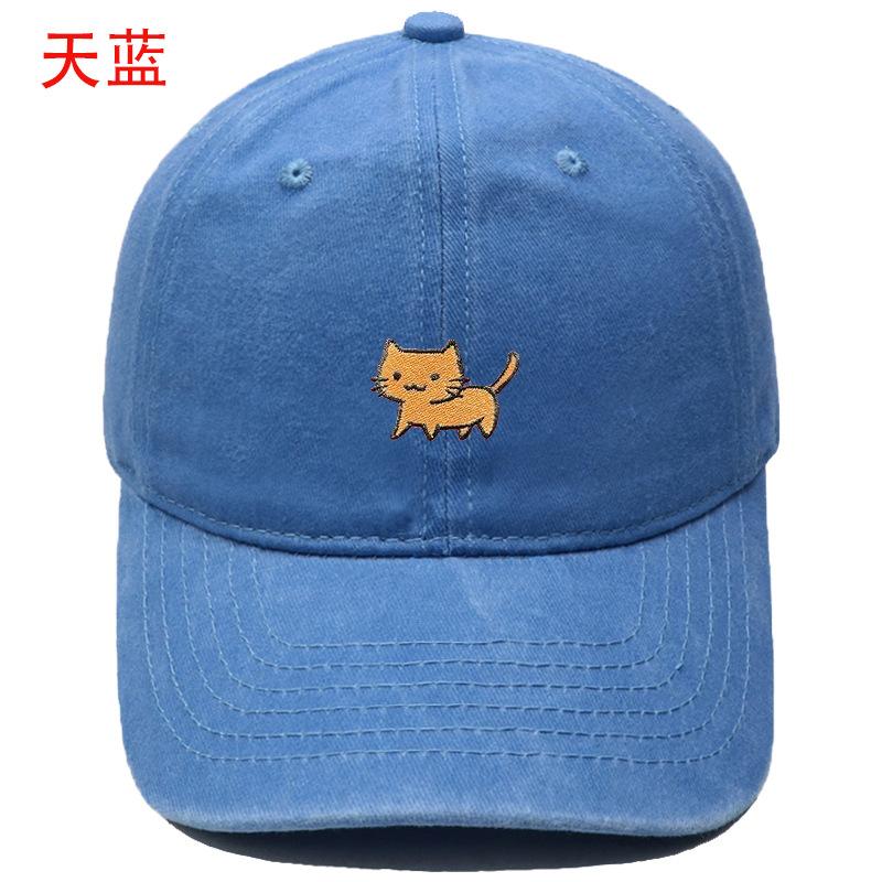 New cartoon cute cat embroidery washed retro baseball cap men's and women's casual outdoor sunshade cap