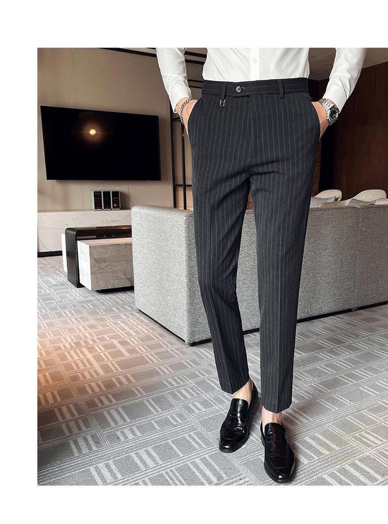 Men's Slim Fit Striped Three-Piece Suit for Wedding or Business Wear