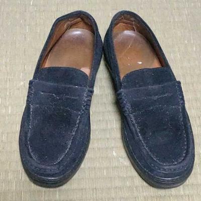 TOD'S Maat 6.5 24.5 Suède Leer Coin Loafers Moccasins Slip On Vintage Vibram Zool Zwart(GEBRUIKT)