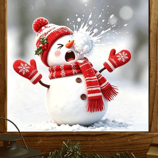 Reusable Winter Scene Decals Christmas Snowman Static Window Cling, Funny Sticker, Seasonal Home Ornaments Xmas Glass Decal for Shop Holiday