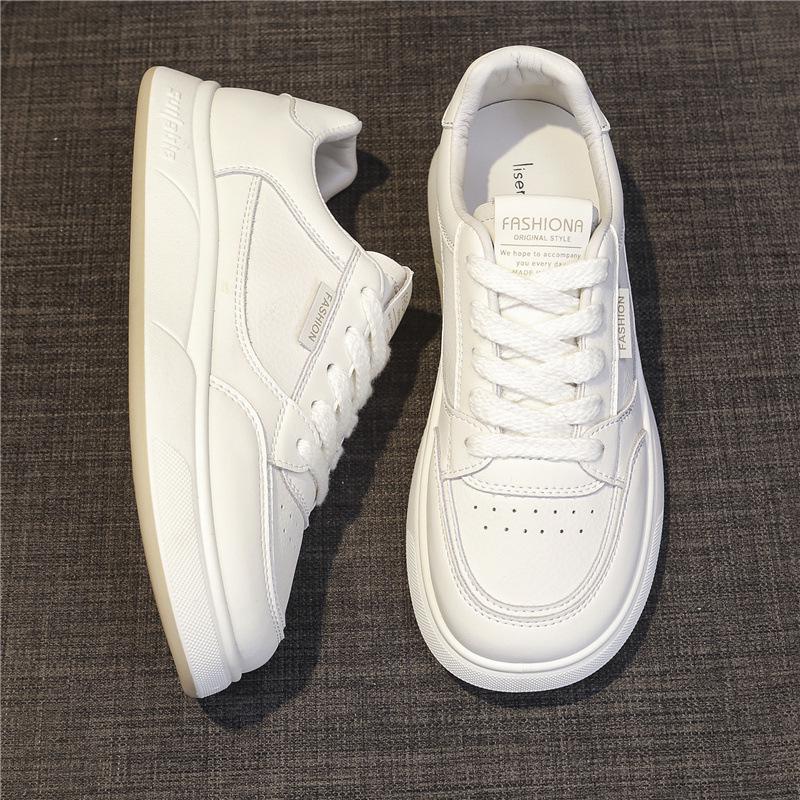 Women's White Versatile Sneakers - Flat, Thick Sole, Stylish 2025 Design for Spring and Autumn