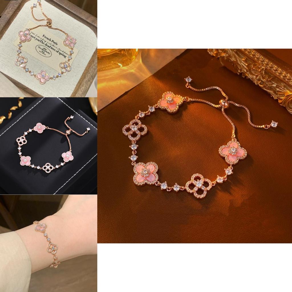 Four Leaf Clover Bracelet With Rhinestone Decoration For Women Gift Travel Jewelry