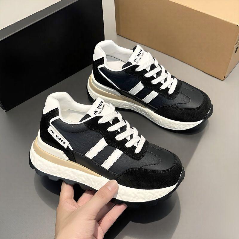 22 Spring and Autumn new dad shoes leather surface casual sports shoes thick sole height increase Xiaobai