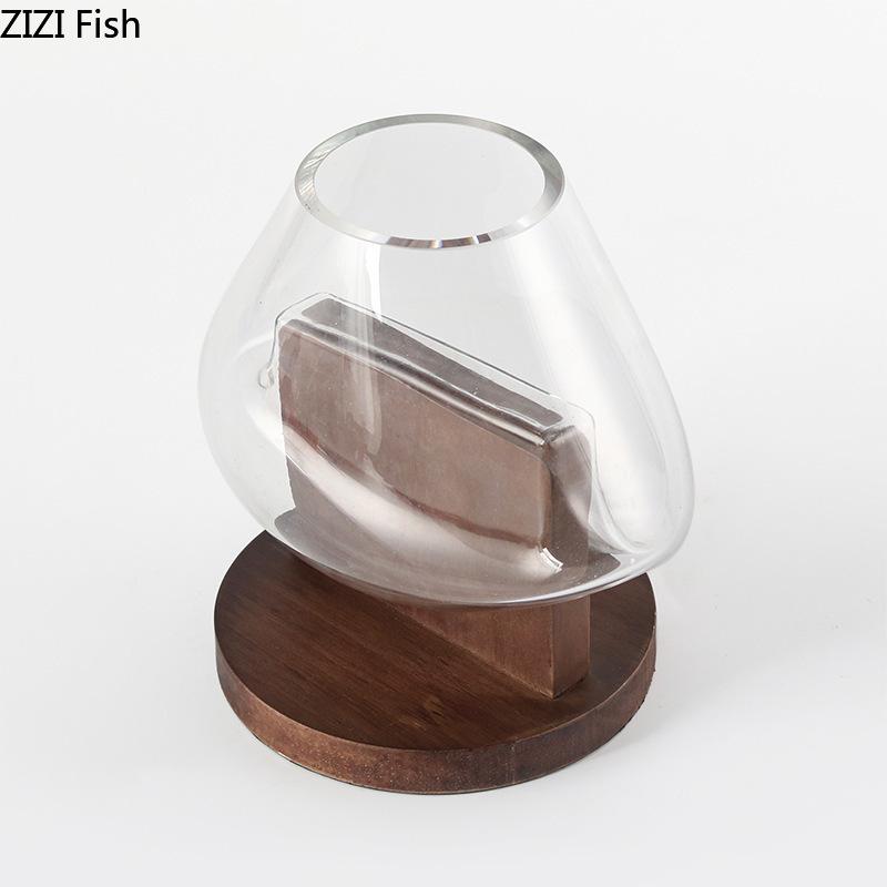 Creative Transparent Glass Vase Solid Wood Base Plant Pots Table Decoration Flower Arrangement Floral Vases Room Aesthetic Decor