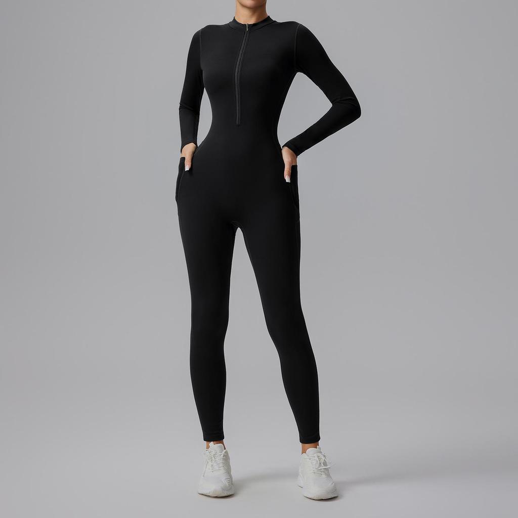 Cross-border Half-Zip Slimming Yoga Jumpsuit - Nude Feel One-Piece Dance & Fitness Wear