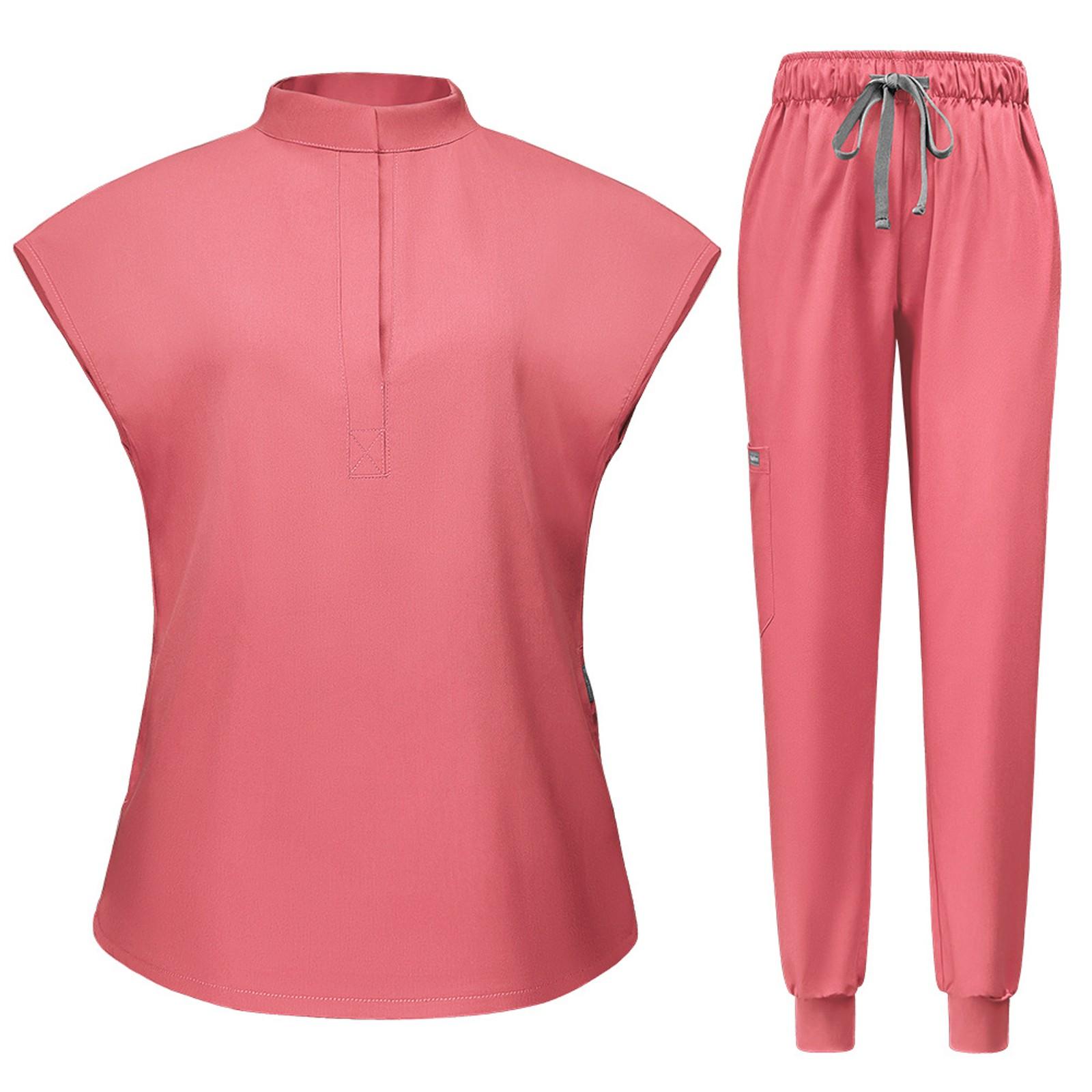 

Женский однотонный топ с короткими рукавами и карманами, рабочая одежда, комплект из двух предметов, комплект из двух предметов XL арбуз красный