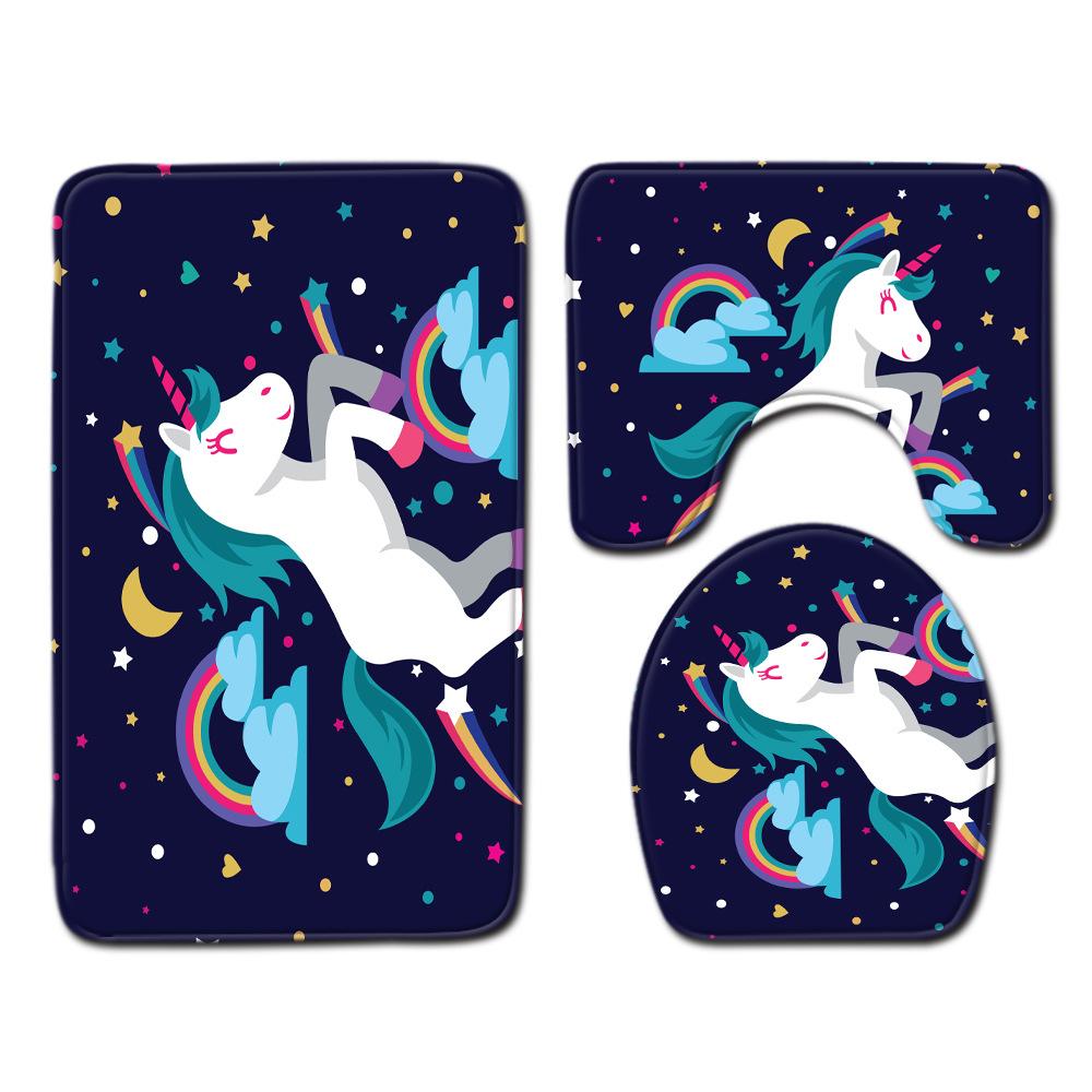 Unicorn Bathroom Floor Mat Toilet Three-Piece Set