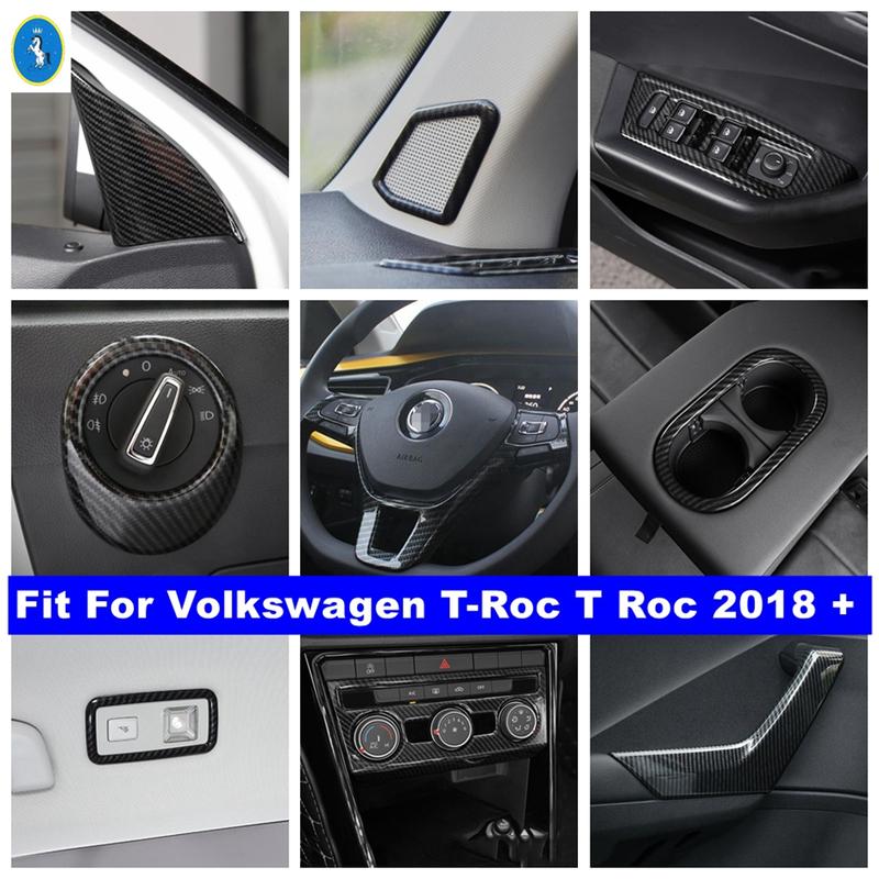 Car Accessories Window Lift Button / Water Cup / Pillar A Speaker Cover Trim For Volkswagen T-Roc T Roc 2018 - Carbon Fiber
