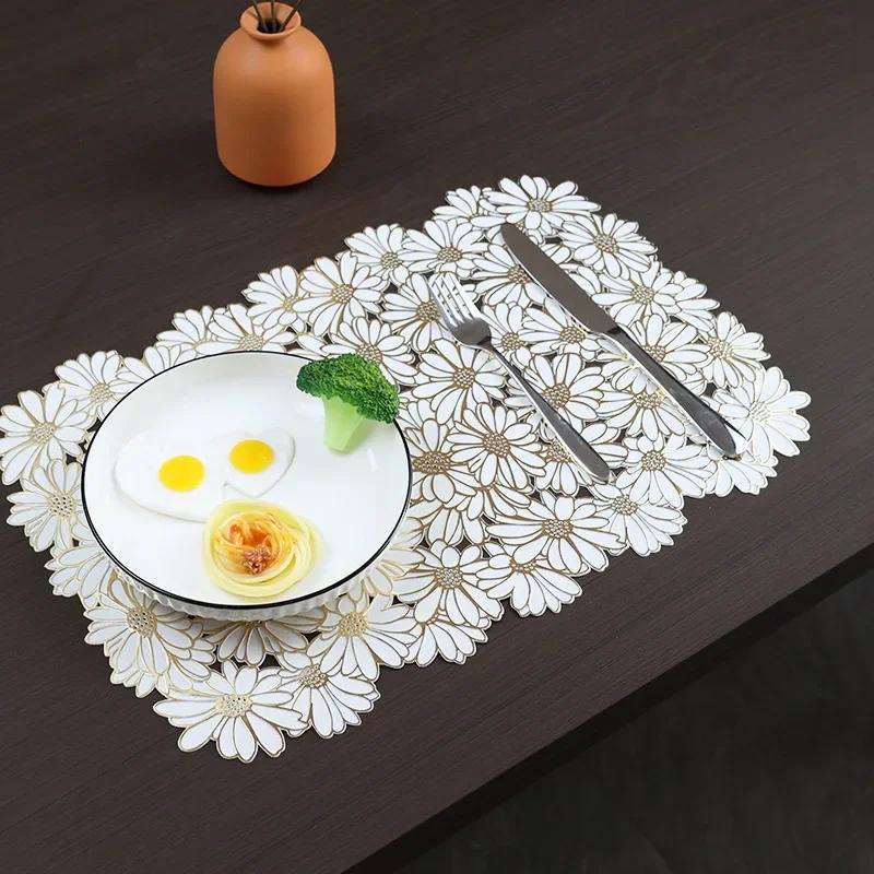 PVC Blumen Platzset Bunter Floraler Untersetzer Hitzebeständige Matte Hochzeitsfeier Deko Heimküche Esstisch Dekoration