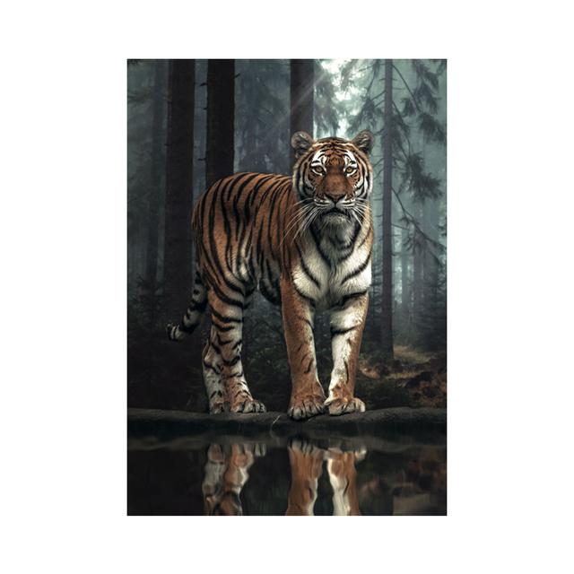 Wild Animal Tiger Forest Landscape Poster Canvas Painting Inspirational Lion Wall Art Prints Picture for Living Room Home Decor No Frame