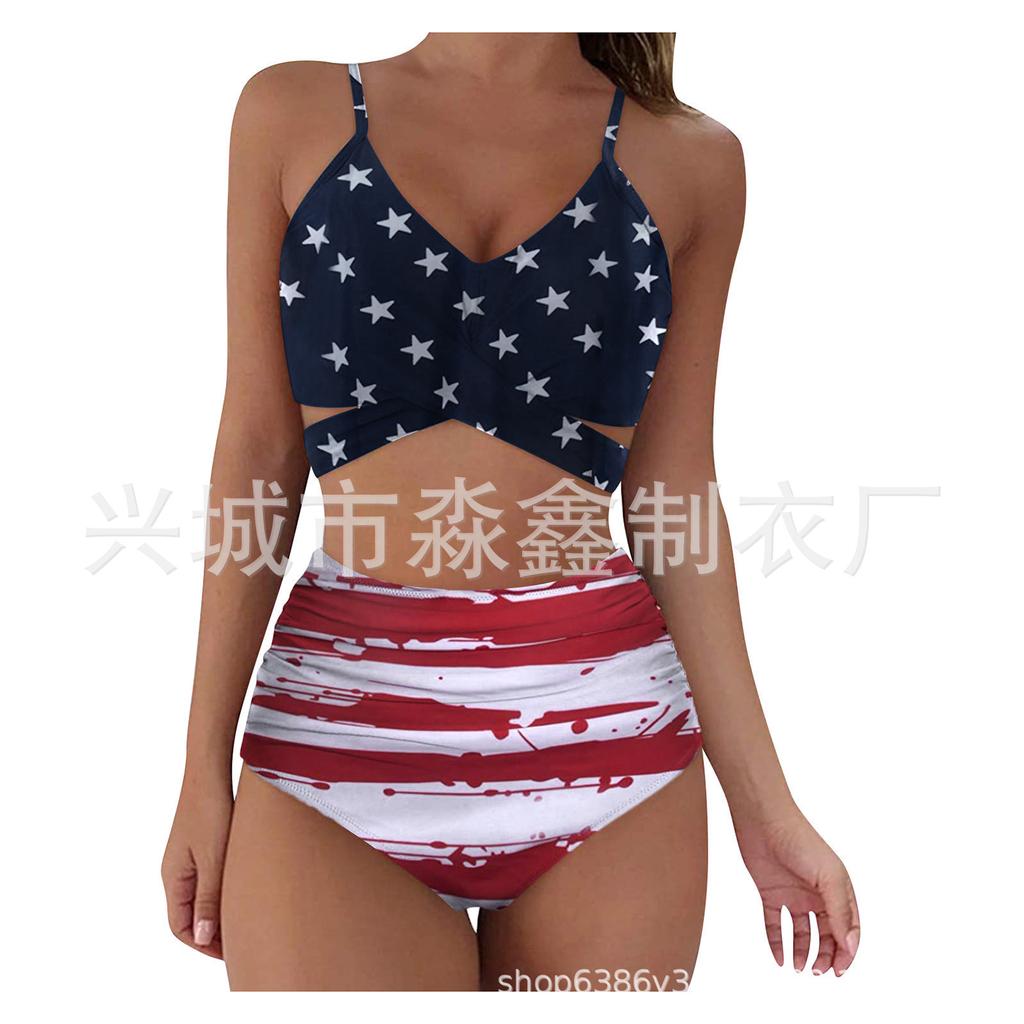 Explosive Leopard Print Cross High Waist Split Bikini, Sexy BIKINI Swimsuit for Women, Direct Supply