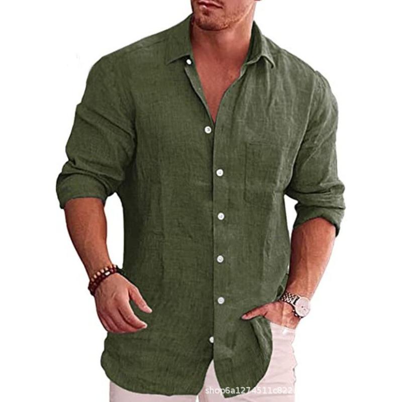 Herren Oversized Hemd mit entspannter Passform, einfarbig, Leinenkragen, Langarm, Freizeithemd