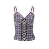 Y2K Spitze Patchwork Karomuster Tanktop Mode V-Ausschnitt Slip Crop Tops Koreanische Ästhetik Bandage Rückenfrei