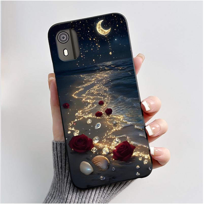 For Nokia C02 Phone Case Cute Funny Love Rabbit Animal Black Matte Soft TPU Protective Back Cover for Nokia C2 2nd Edition Case