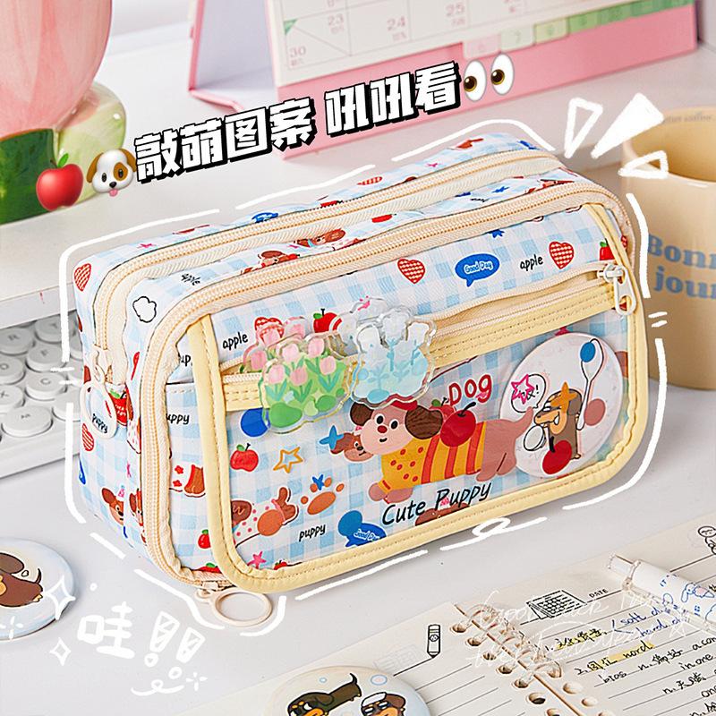 Apple Puppy Pencil Case Large Capacity Storage Student High Value Stationery Box Multi-layer Pencil Bag Storage Bag Pencil Case