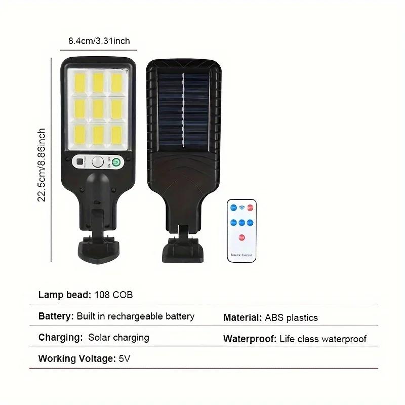 Runtow 108COB Solar Lights Outdoor With 3 Modes Waterproof Motion Sensor Security Lighting LED Wall Street Lamp for Garden