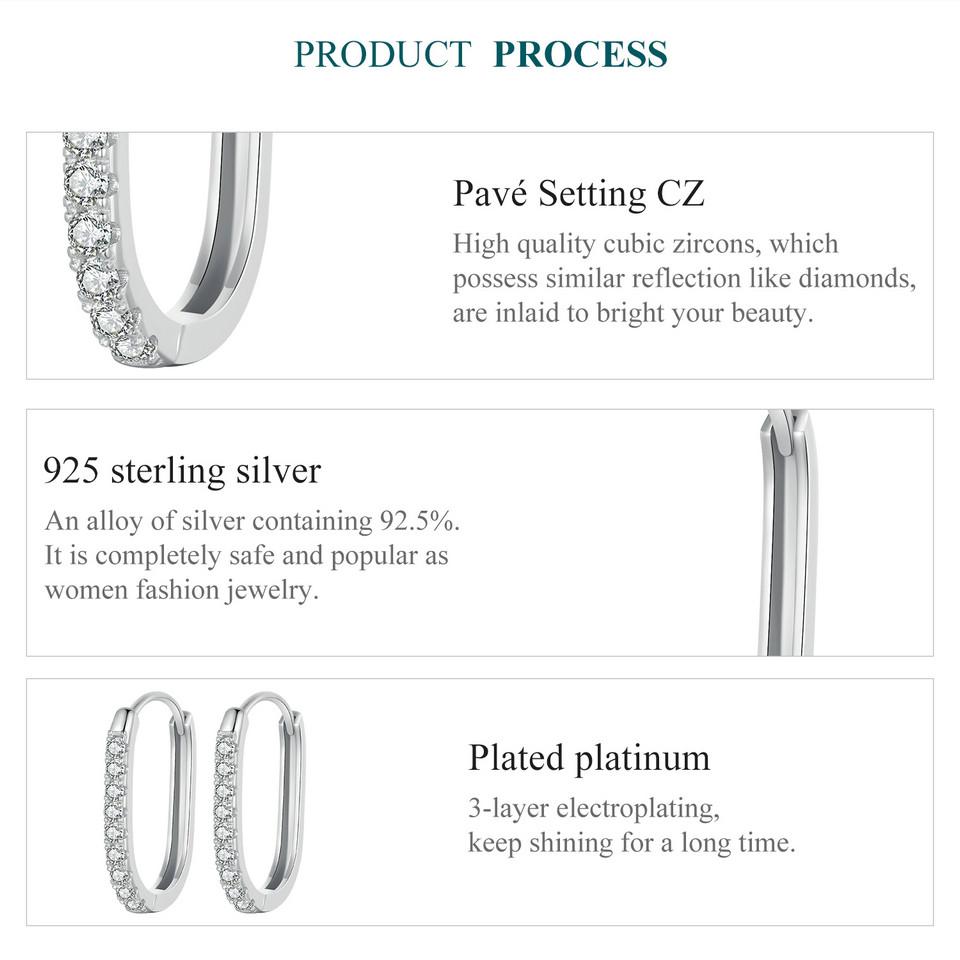 BAMOER 925 Ασήμι 925 Ορθογώνια Σκουλαρίκια Κλιπ Κομψά Κρικάκια με Ζιργκόν για Γυναίκες Δώρο Κοσμημάτων Γάμου/Αρραβώνα