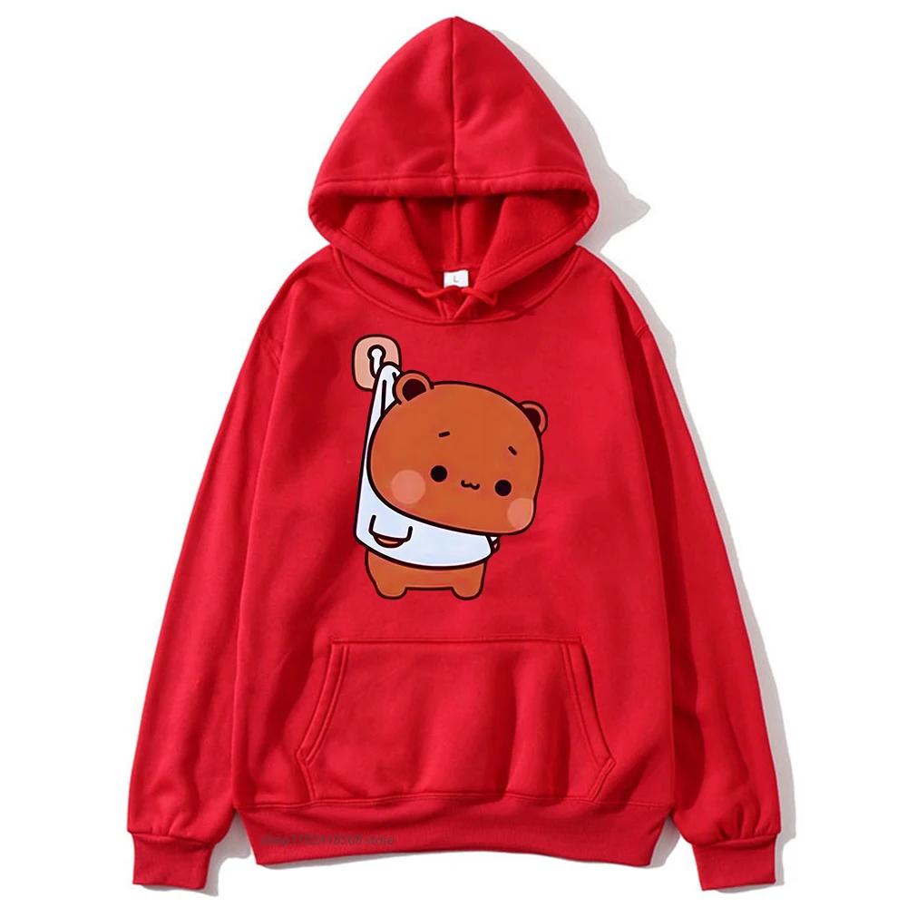 Cute Bubu and Duud Is Hanging In The Wall Funny Hoodie Panda and Brownie Bear Graphic Sweatshirt Clothes