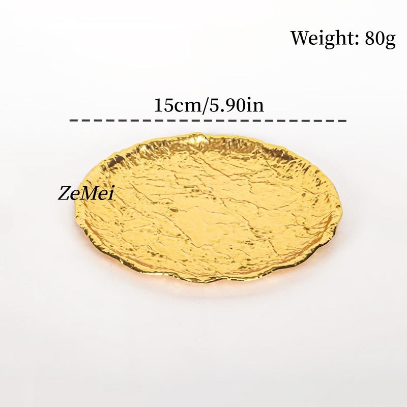 Round Fruit Plate,European-Style Bark Texture Patterned Metal Cake Tray,Tea Dessert Home Living Room Snack Plate Decoration