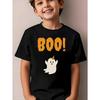 European Sizes Fashionable Short-Sleeve T-Shirt for Boys Featuring a Cute Halloween Ghost with "BOO!" This Playful And Quirky Design