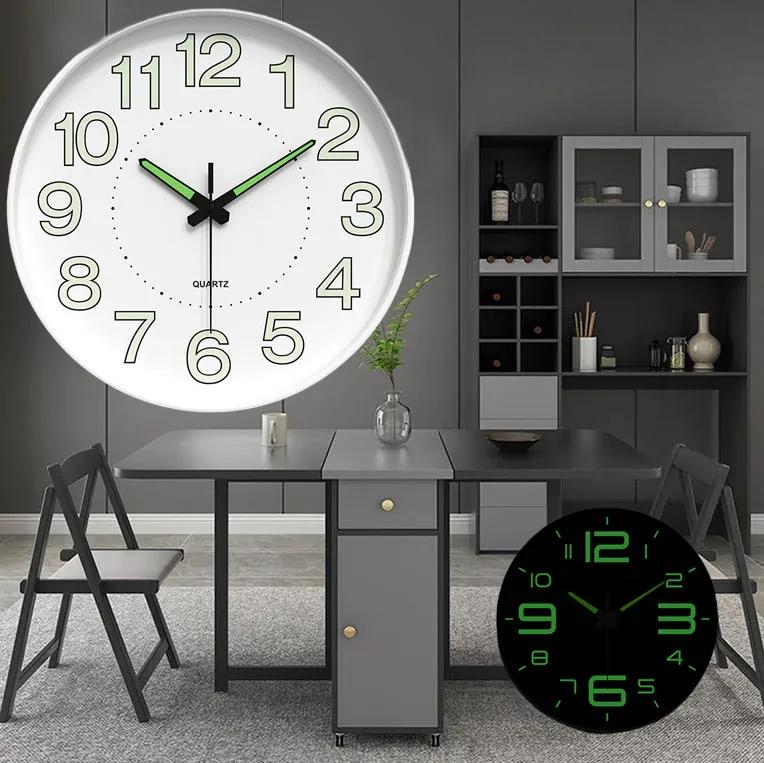 10 Inch Modern Glow in The Dark Wall Clock Non-Ticking Silent Movement Night Light Clock Decorative for Home Living Room Office