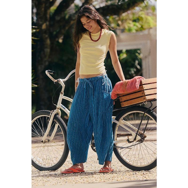Women High Waist Loose Pleated Wide Leg Casual Long Pants