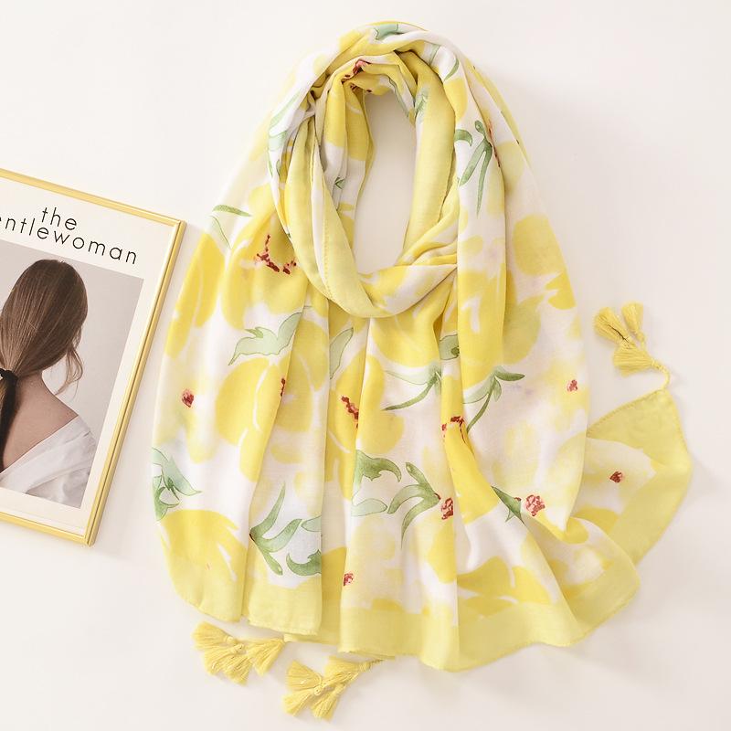 Women Luxury Brand Viscose Scarf Butterfly Floral Tassel Shawls Autumn Winter Wrap Pashmina Stole Muslim Hijab Sjaal 180*90Cm