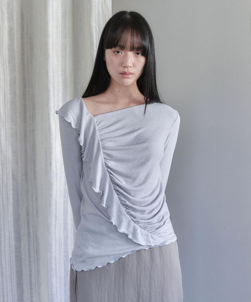 OURO Shirring Frill Knit T [ Pale Blue ]