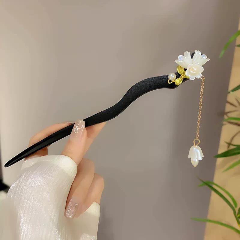 

Элегантная деревянная заколка-цветок с кисточкой - древний китайский стиль для женщин, идеальный головной убор ханьфу