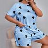 2 sztuk/zestaw damska letnia piżama Cartoon nadruk w kształcie serca wokół szyi koszulka z krótkim rękawem spodenki z elastycznym pasem Lady Plus rozmiar odzież codzienna zestaw bielizny nocnej