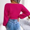 Women's Fashion Bow V-neck Color Crop Sweater