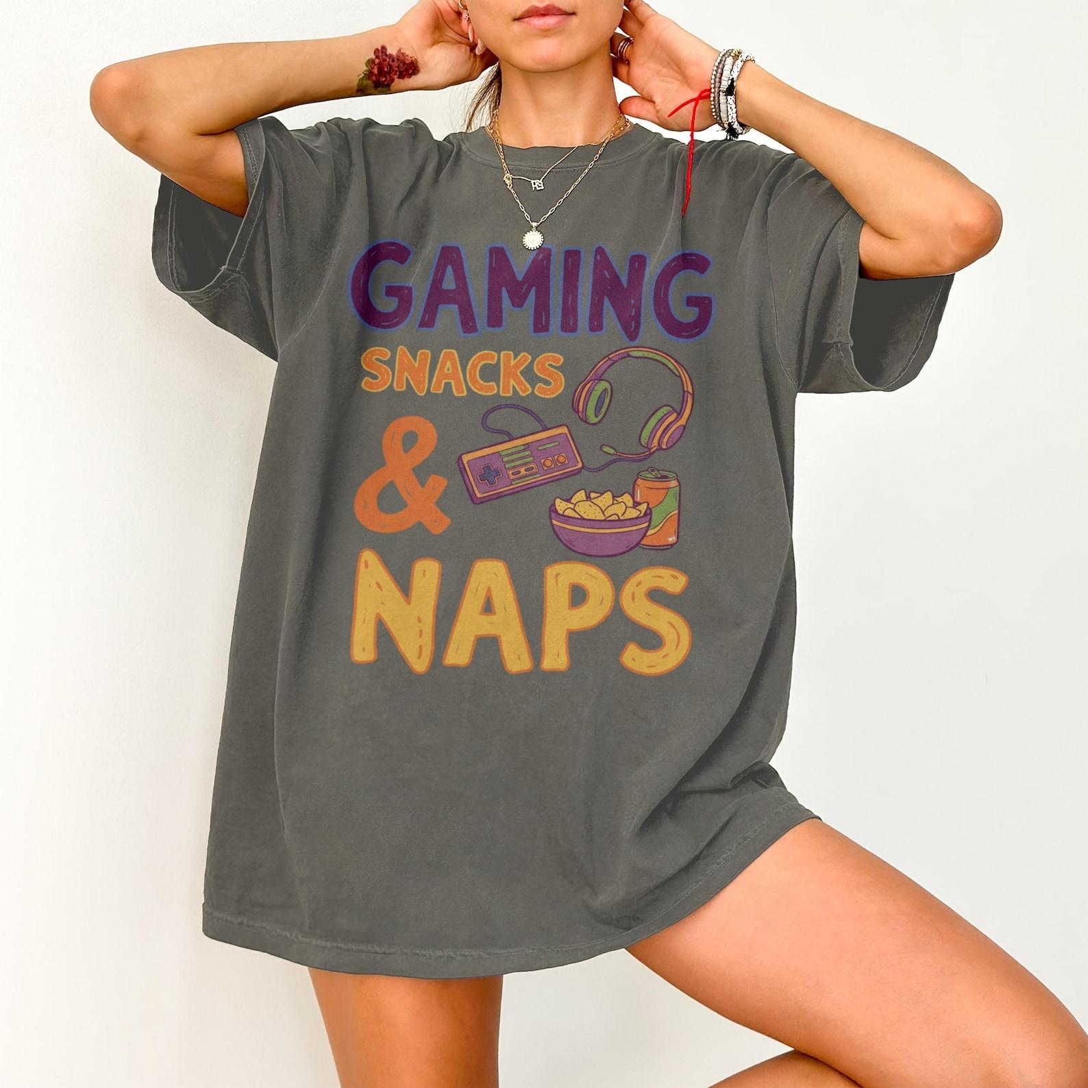 Gaming Snacks and Naps T-Shirts, Gamer T-shirt, Cozy Gaming, Gamer Gift Idea, Gamer Girl Shirt, Gen Z Millennial, Gaming Gift 2XL