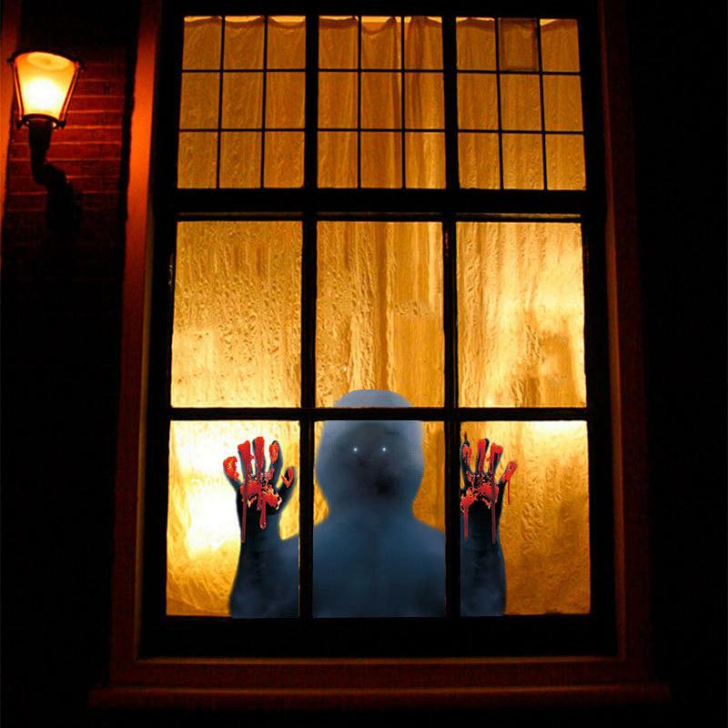 Scary Halloween Window Stickers Horror Ghost Bloody Hand Decals for Glass Window Door Decor PVC Decor House Party Indoor Outdoor