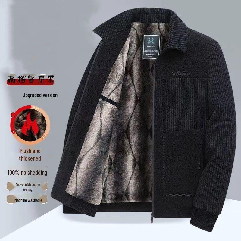 Men's Corduroy Woolen Coat - Velvet-Lined Winter Jacket for Middle-aged and Elderly Dads