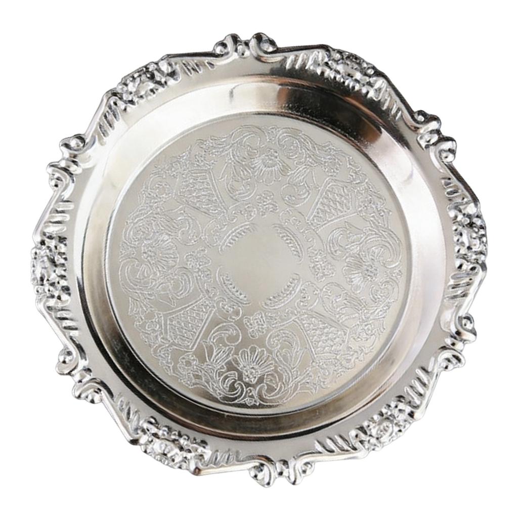 Multipurpose Metal Tray for Serving Cakes Fruits and Snacks with Elegant Embossing Suitable for Home and Outdoor Use