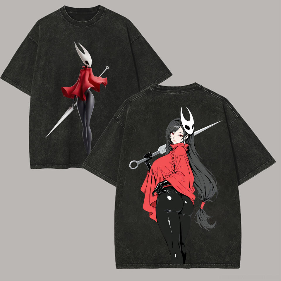 Hollow Knight Silksong Grafik T-Shirt Vintage gewaschen Hornet Charakterdruck Baumwolle Kurzarm Unisex Spiel Streetwear T-Shirt