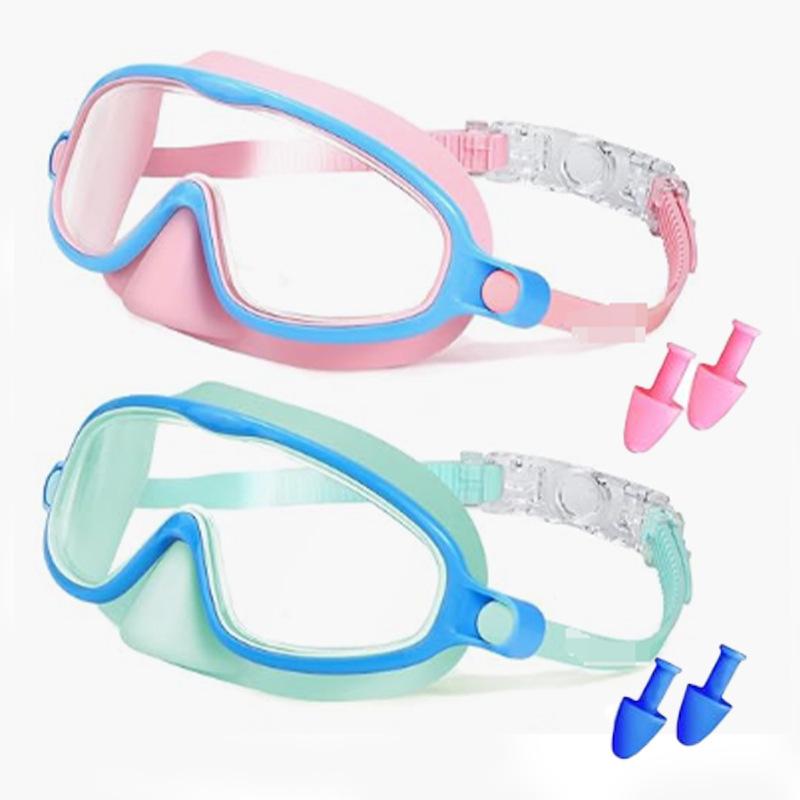 Children's Large Frame Swim Goggles with Nose Cover, Waterproof Anti-Fog, for Boys and Girls