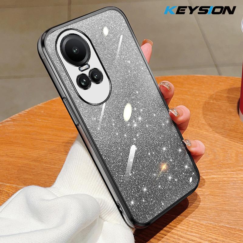 

KEYSION Luxury Plating Glitter Phone Case for OPPO Reno 10 Pro 5G Transparent Soft TPU Shockproof Back Cover for OPPO Reno10 5G for OPPO Reno10 5G чёрный