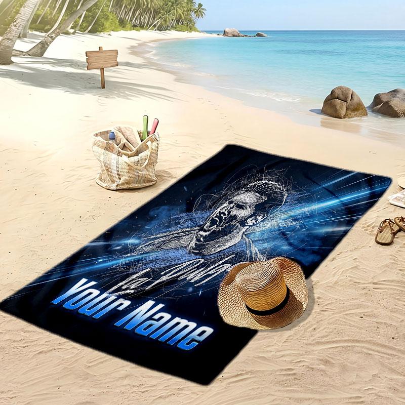 Asciugamano da Spiaggia Personalizzato Stampato Lionel Messi Logo Calcio Supporto Nome Personalizzato Testo Asciugamano Assorbente Per Sport Viaggio Regalo Speciale