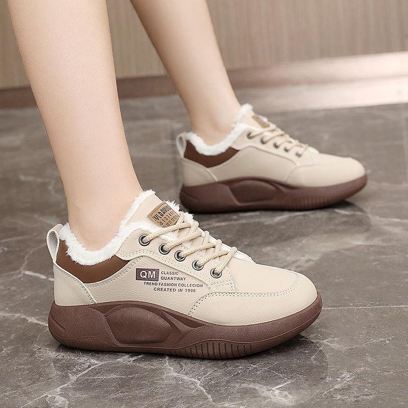 XQ neue Herbst- und Winterschuhe mit dicker Sohle, erhöht, farblich abgestimmt, warm, knöchelhoch, aus Samt, schlicht, aus Baumwolle